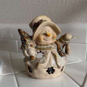 Charming Ceramic Tealight Holder Christmas Snowman